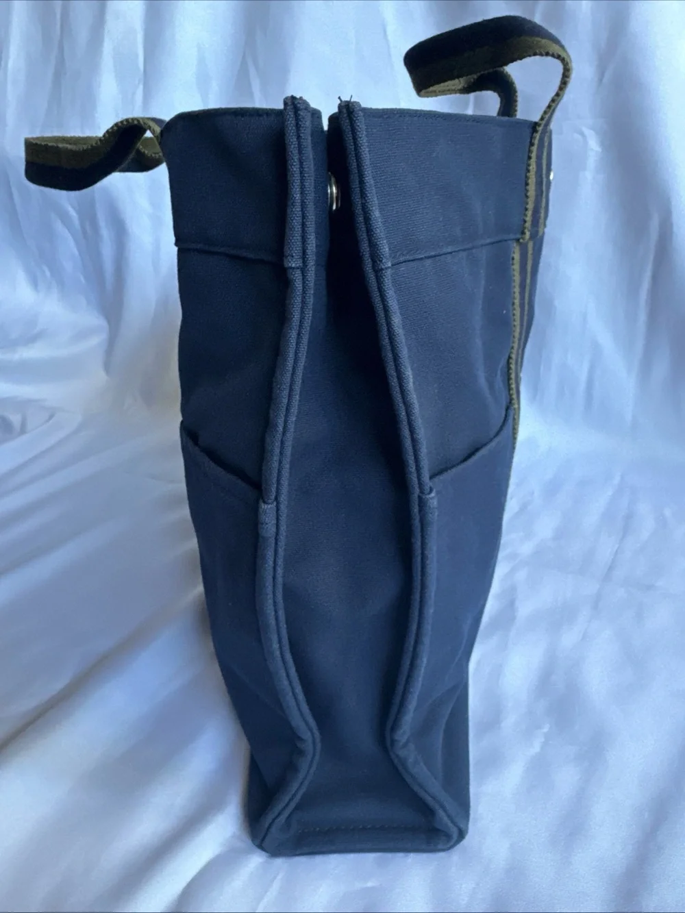 Hermes Navy Canvas Tote with Olive Straps